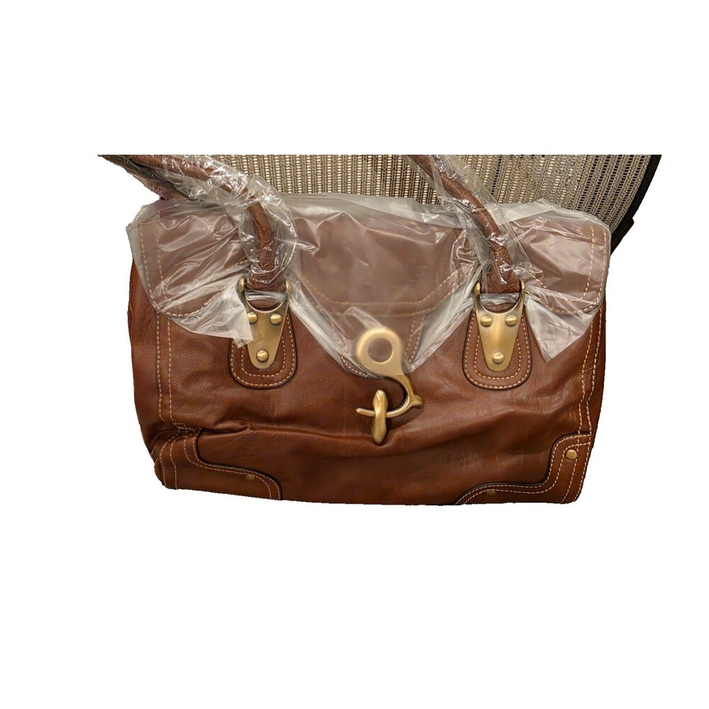 Toscana Italian Brown Faux Leather Shoulder w Goldtone Accents Handbag New